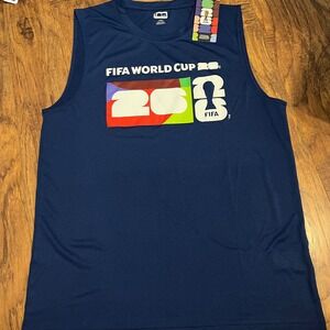 New FIFA Official World Cup Men's Tank Top Athletic Popping White Blue L Soccer